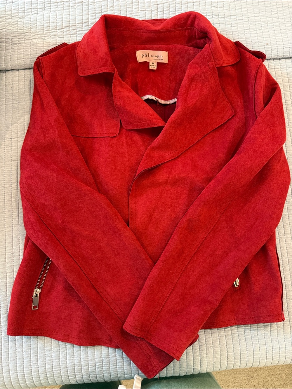 Philosophy Red Suede Moto Jacket